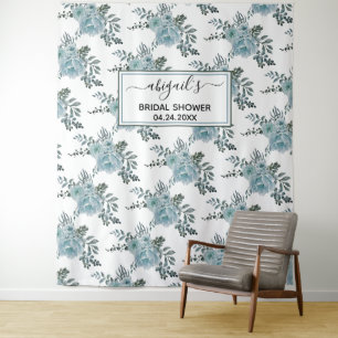 Tenture Fleurs aquarelles bleues poussiéreuses shower flor