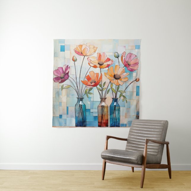 Tenture Fleurs aquarelles décoratives (En situation)