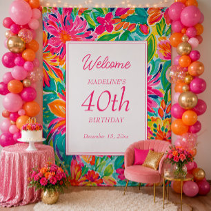 Tenture Fleurs Aquarelles Rose Chaud Orange 40e Anniversai