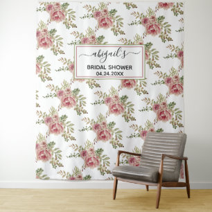 Tenture Fleurs aquarelles rose poussiéreuse douche de mari