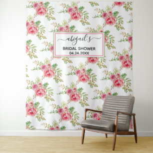 Tenture Fleurs aquarelles roses pour la douche de la marié