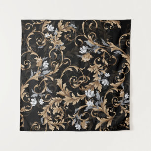 Tenture Fleurs baroques classiques : arrière - plan noir.