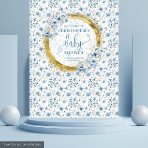 Tenture Fleurs bleu pastel élégantes baby shower garçon do