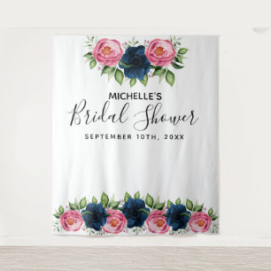 Tenture Fleurs bleues roses poussiéreuses blanches pour Ba