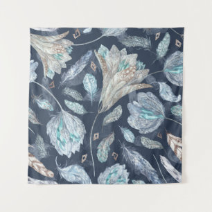 Tenture Fleurs Boho Chic : Aquarelle bleu foncé P