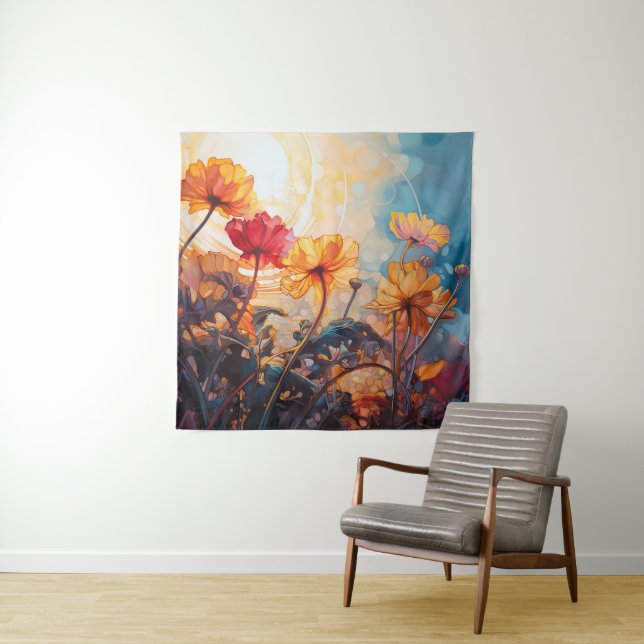 Tenture Fleurs dans la peinture d'aquarelle du soleil du m (En situation)