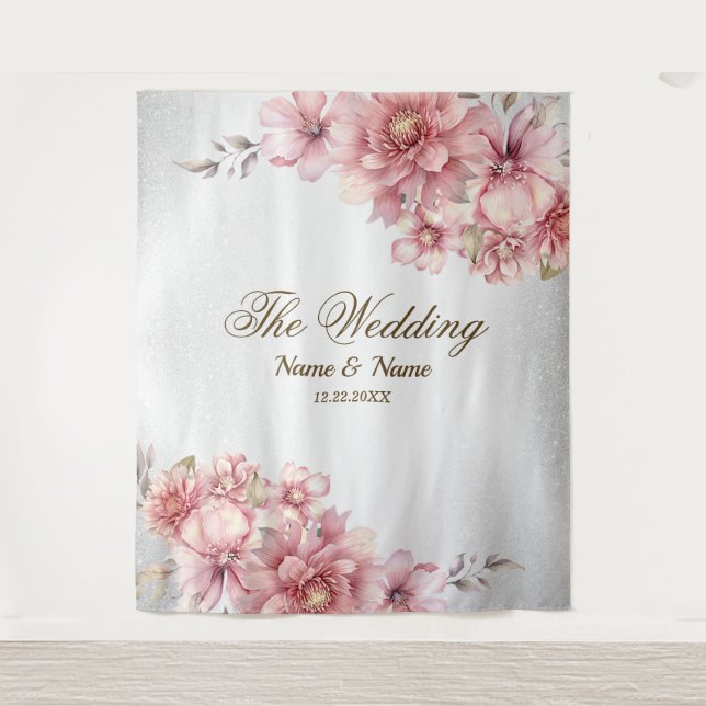 Tenture Fleurs d'aquarelle rose fêtards Parties scintillan (Devant)