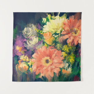 Tenture fleurs de bouquet en style peinture à l'huile, ill