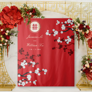 Tenture Fleurs de cerisiers Mariage chinois Rouge Photo fo