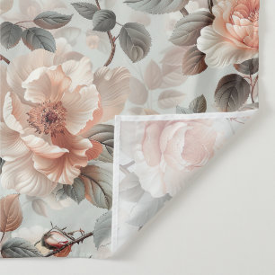 Tenture Fleurs de crème avec feuilles gris sur un gris cla