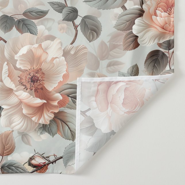 Tenture Fleurs de crème avec feuilles gris sur un gris cla (Détail)