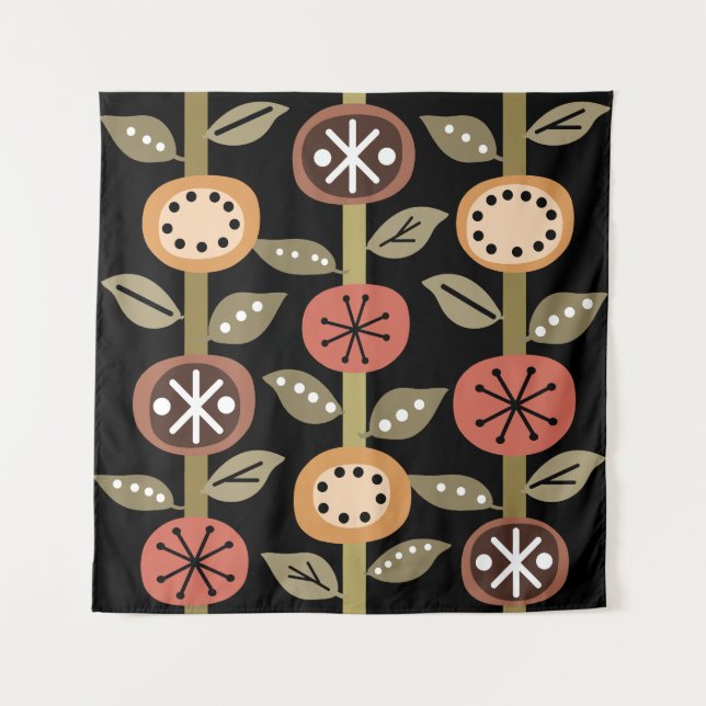 Tenture Fleurs de l'ère atomique Art noir coloré (Devant)