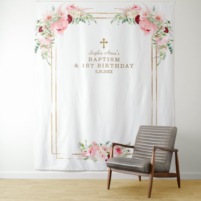 Tenture Fleurs de printemps Photobooth Premier anniversair (En situation)