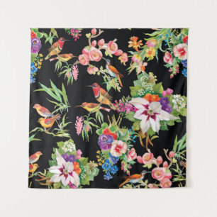 Tenture Fleurs d'oiseaux sauvages : Noir Vintage