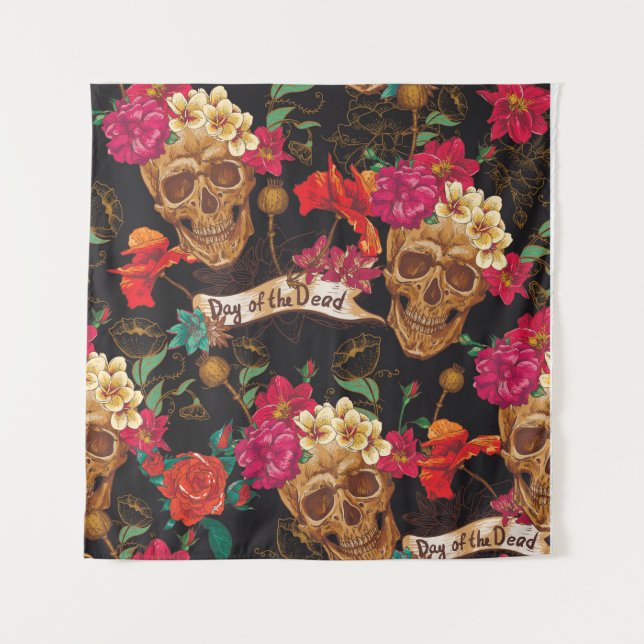 Tenture Fleurs du crâne Jour Arrière - plan mort (Devant)