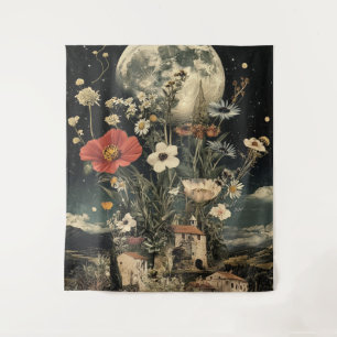 Tenture Fleurs éclairées par la lune sur charme rustique