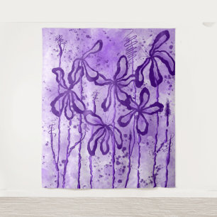 Tenture Fleurs encrées Ciel Lilac