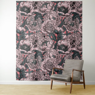 Tenture Fleurs et moisissures de pivoines roses