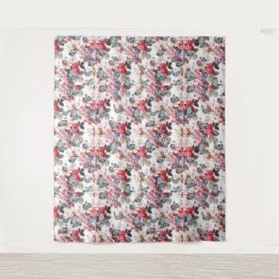 Tenture Fleurs et papillons motifs botaniques vintages