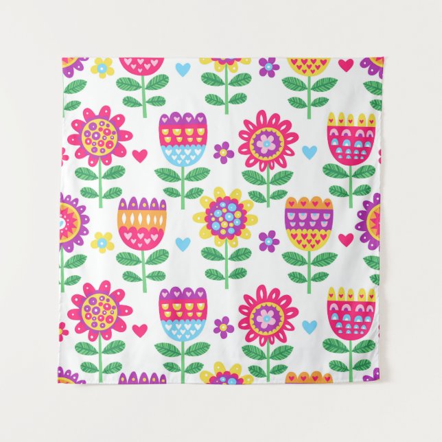 Tenture Fleurs gaies Vintage Motif coloré (Devant)