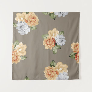 Tenture fleurs grises et crème avec bouquets feuille motif