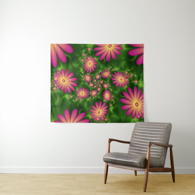 Tenture Fleurs Imaginaires roses Art Fractal Abstrait mode (En situation (horizontale))