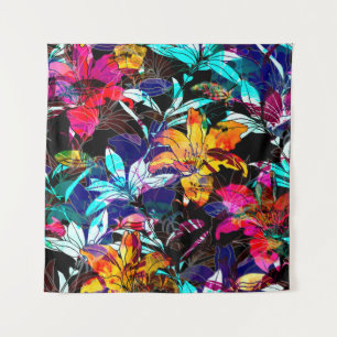 Tenture fleurs naturelles et aquarelle feuille patte trans