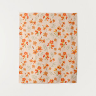 Tenture Fleurs orange avec Feuilles verts