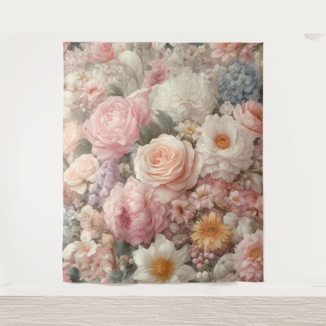 Tenture Fleurs Pastel Shabby Chic Rose Motif Floral (Devant)