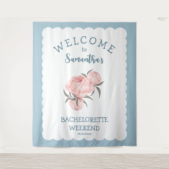 Tenture Fleurs rose sur bordure en coquille Bachelorette  (Devant)