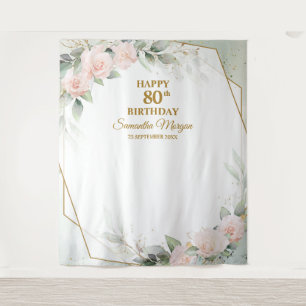 Tenture Fleurs roses bleues eucalyptus or 0e anniversaire 