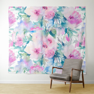 Tenture Fleurs roses et bleues en motif de collage