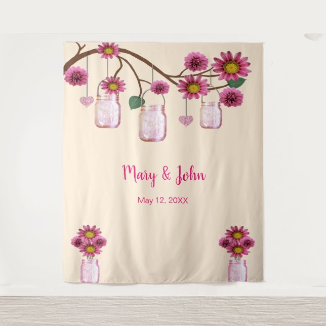 Tenture Fleurs roses Mason Jars Fond photo (Devant)