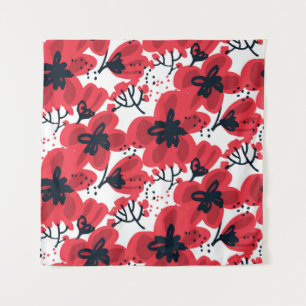 Tenture Fleurs rouges Abstraites dessinées à la main sans 