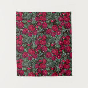 Tenture Fleurs rouges, aquarelle motifs floraux.