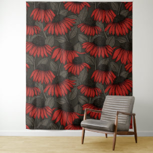 Tenture Fleurs rouges sur marron