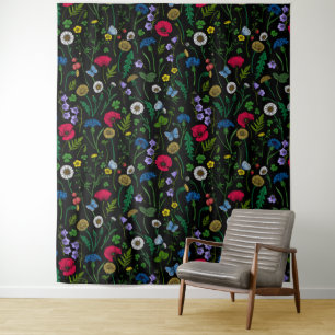 Tenture Fleurs sauvages sur fond noir