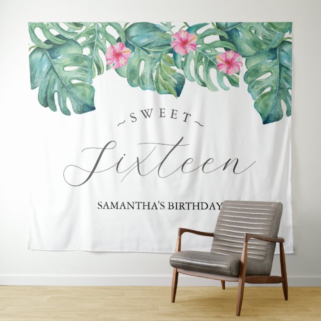 Tenture Fleurs tropicales Palm Feuille Photo Booth fond (En situation (horizontale))