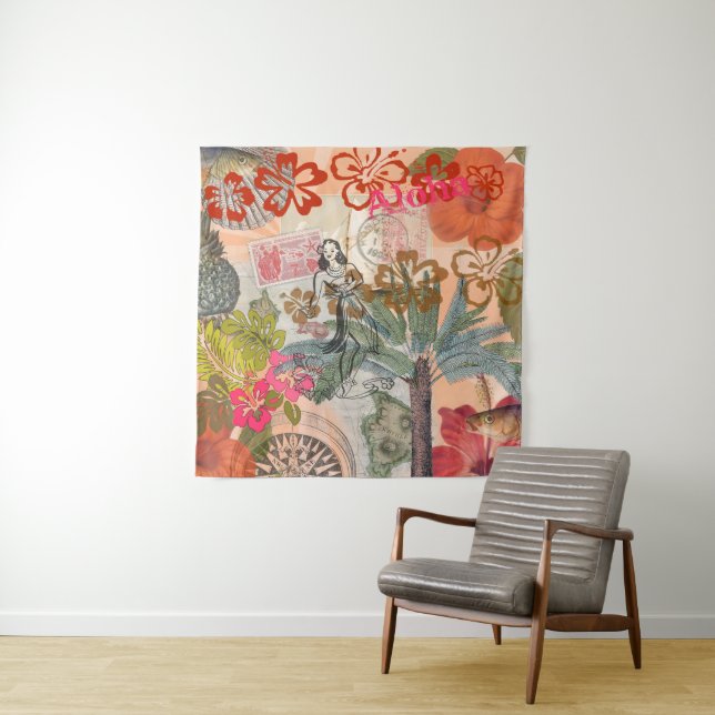 Tenture Fleurs vintages Hula Colorful Hawaiian Tropical (En situation)