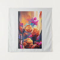 Floral Abstract Art Orange Red Blue Flowers