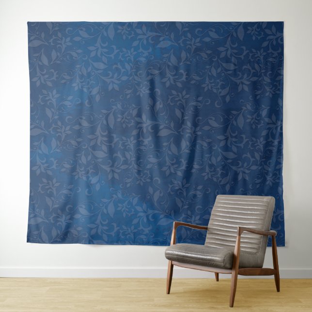 Tenture Floral Abstrait sur les Bleus de marine Arrière -  (En situation (horizontale))