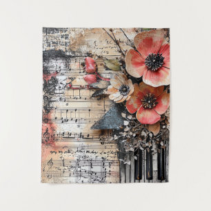 Tenture Floral avec touches de piano rustique et feuille d