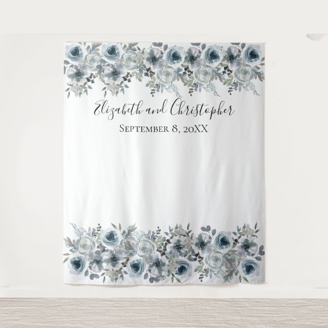 Tenture Floral bleu arrière-plan photo Wedding shower Prop (Devant)
