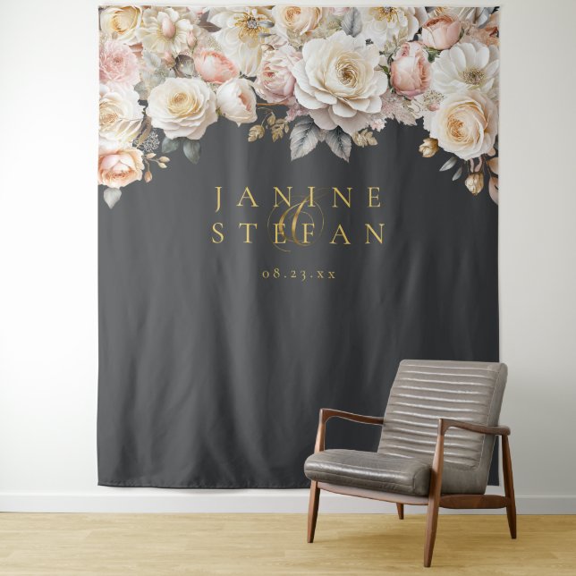 Tenture Floral Drama Mariage Charcoal ID1022 (En situation)