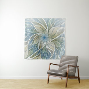 Tenture Floral Dream Motif Abstrait Blue Khaki Fractal