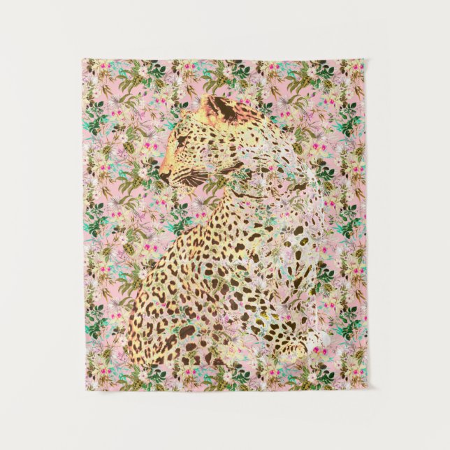 Tenture Floral empreinte de léopard tropical hawaïen  (Devant)