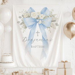 Tenture  Floral Eucalyptus Blue Bow Baby Boy Baptism