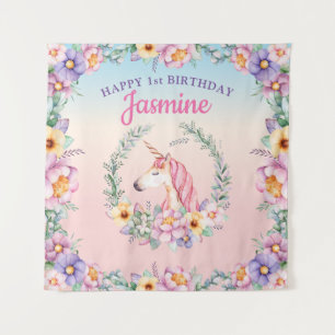 Tenture Floral Magical Unicorn Backdrop & Tapestry 