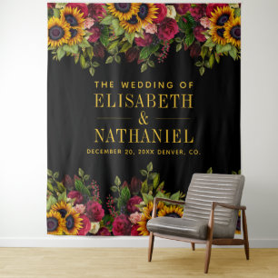 Tenture Floral rustique mariage photo stand fond noir