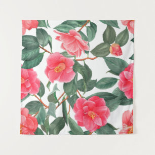 Tenture Floral sans couture motif, fleurs de camélia rouge